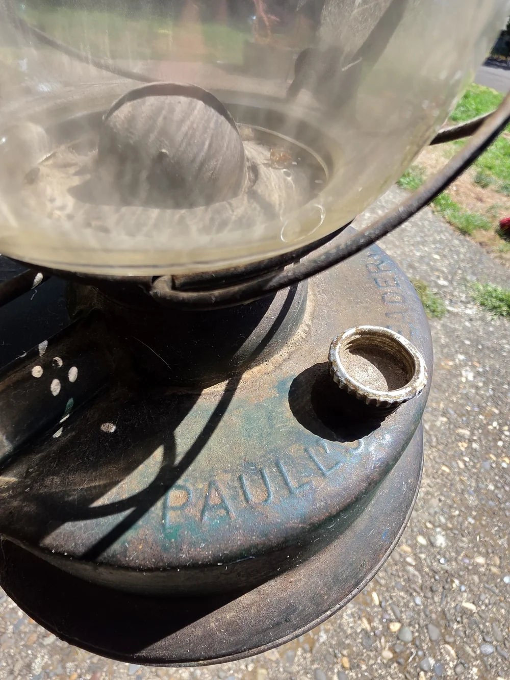 Antique Green Metal Oil Lamp